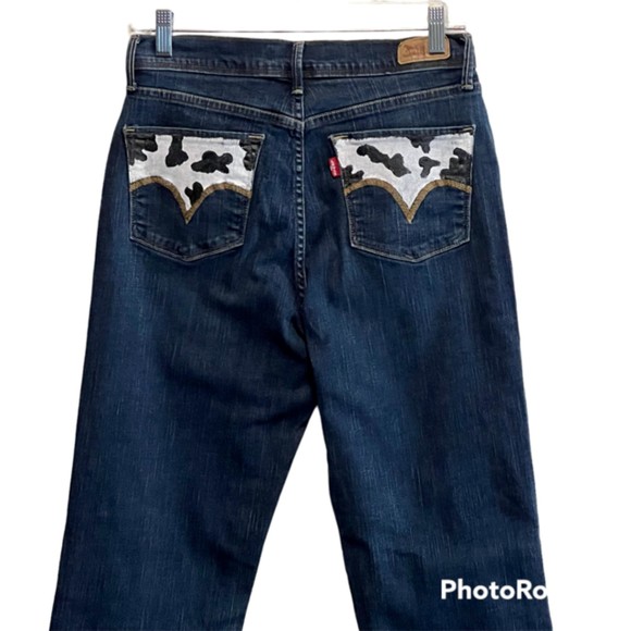 Levis 512 Womens Blue Denim Perfectly Slimming Cow Print Pocket Jeans Size 10L - Picture 3 of 12